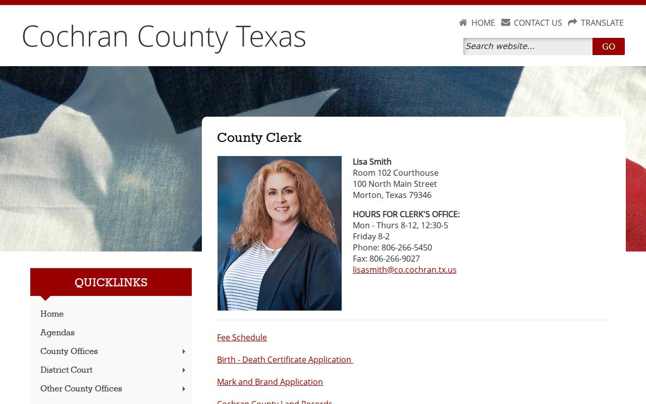 Cochran County combined clerk page with County and District Clerk contacts