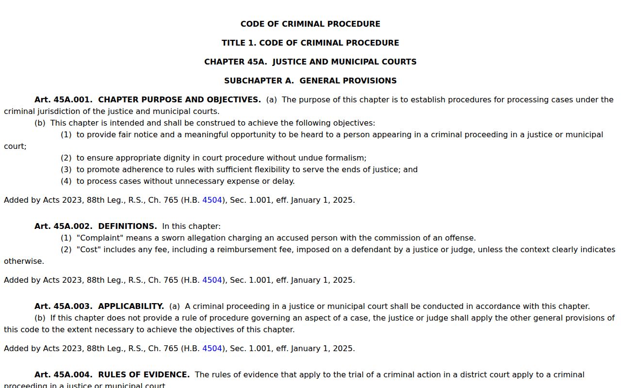 Cochran County bench warrant research using Texas Chapter 45A