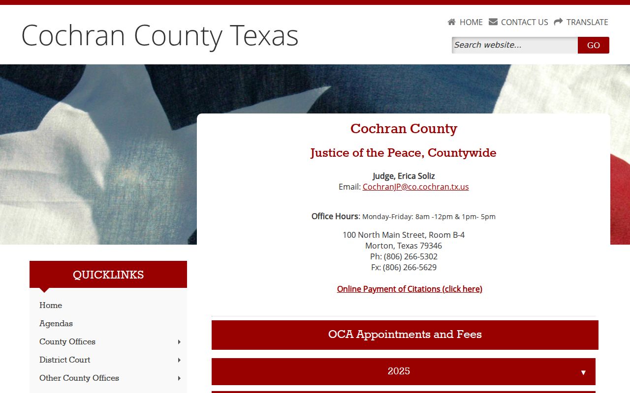 Cochran County bench warrant court contact for the countywide JP